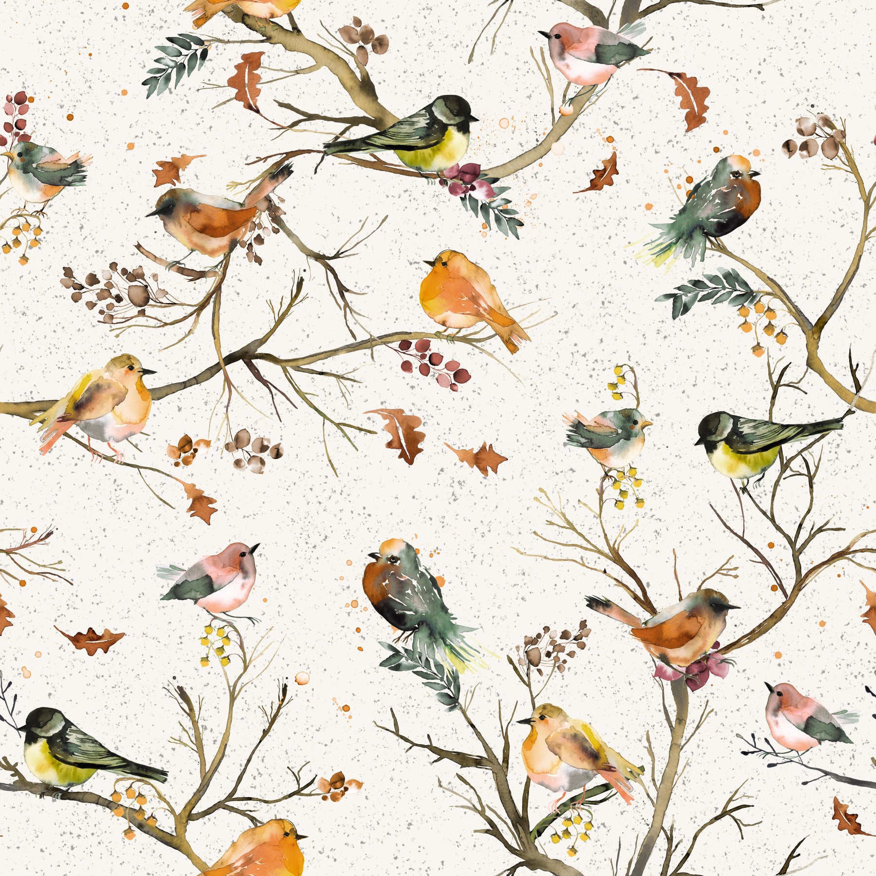 Birds Trees Garden Rustic Green Wallpaper⁠