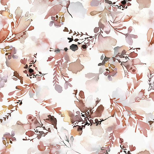 Chinoiserie Watercolor Flowers Terracotta Wallpaper⁠
