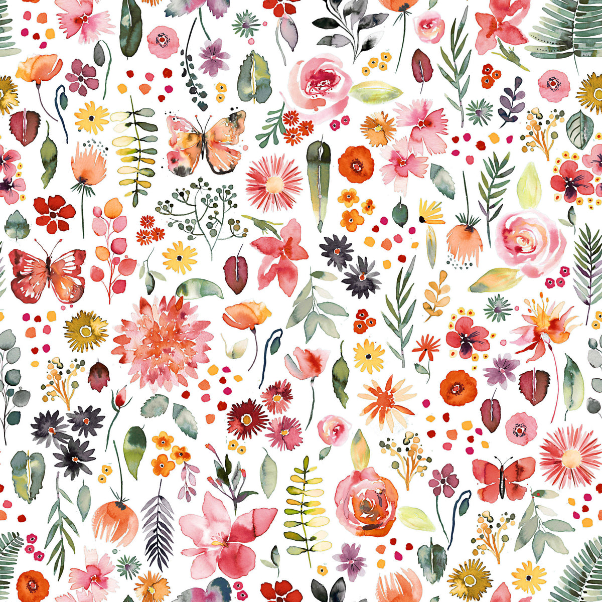 Colourful Botanical Plants Coral Wallpaper⁠ in your room