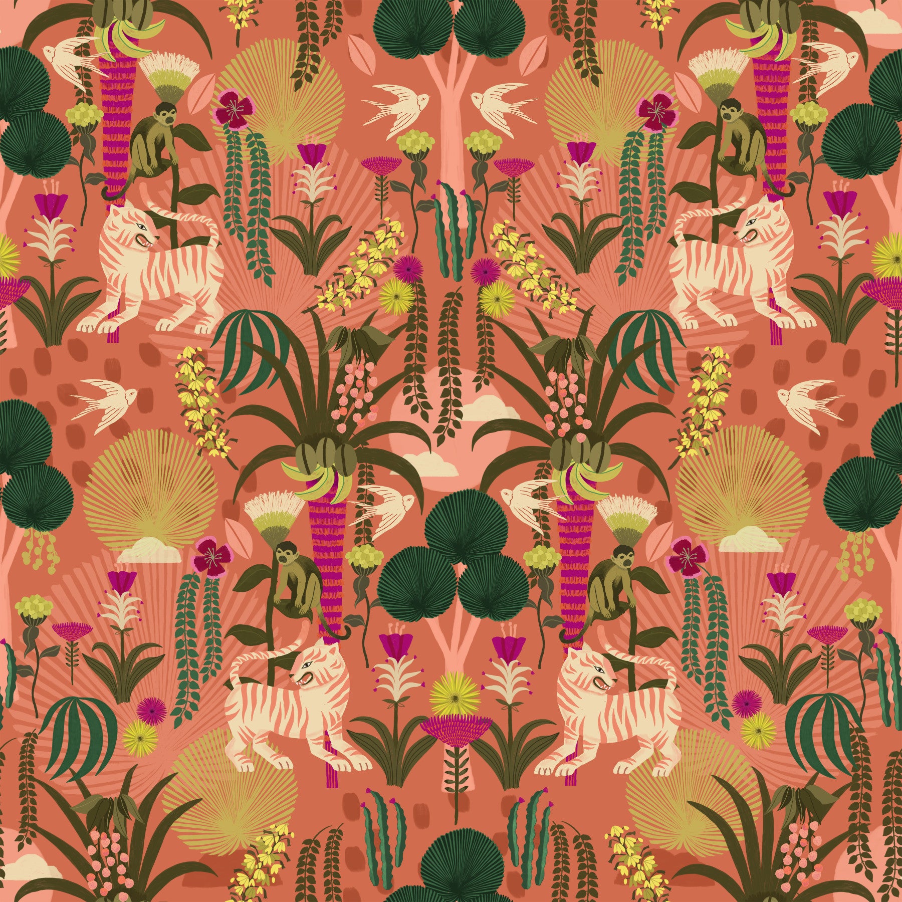 Tropical Tiger Garden Wallpaper⁠ in your room — zoomed