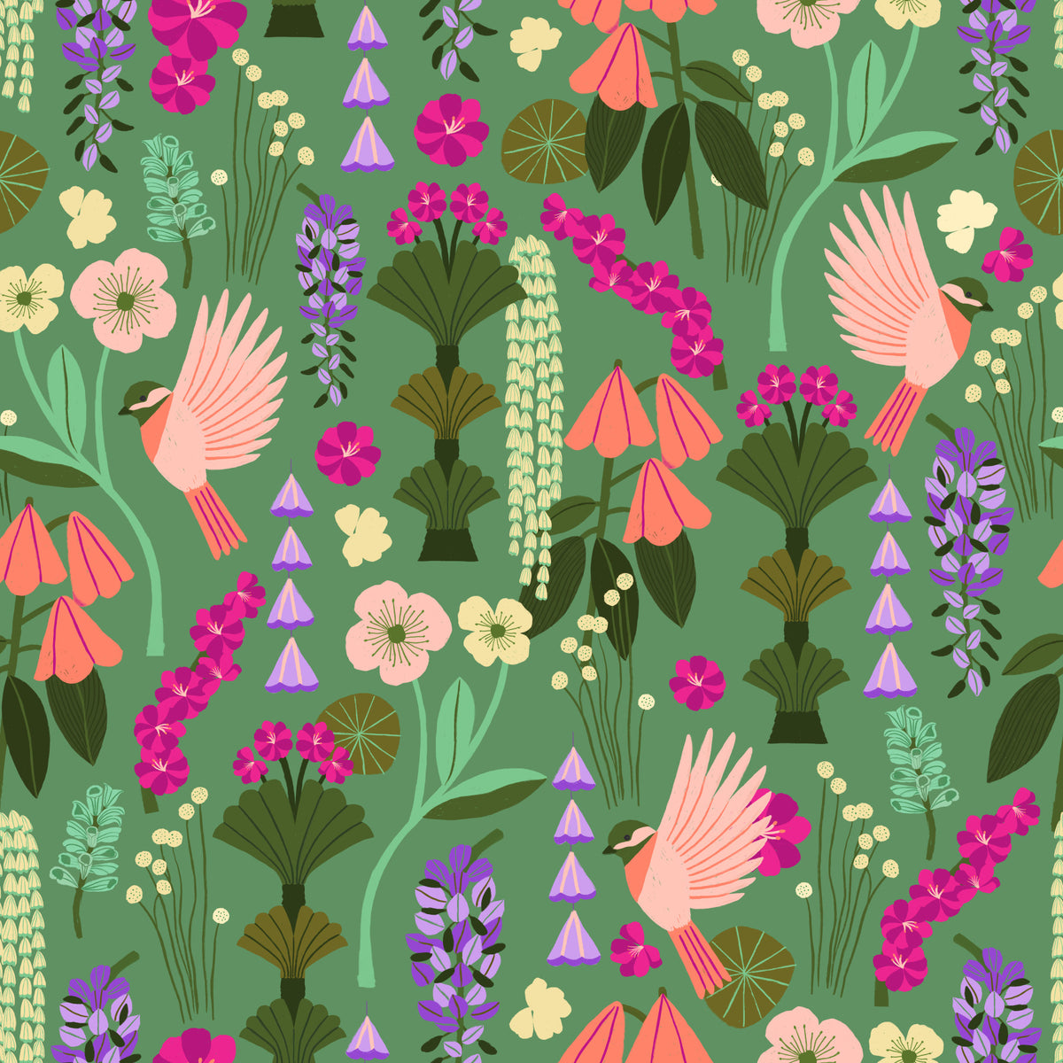 Vögel & Blooms Wallpaper⁠ in your room — zoomed