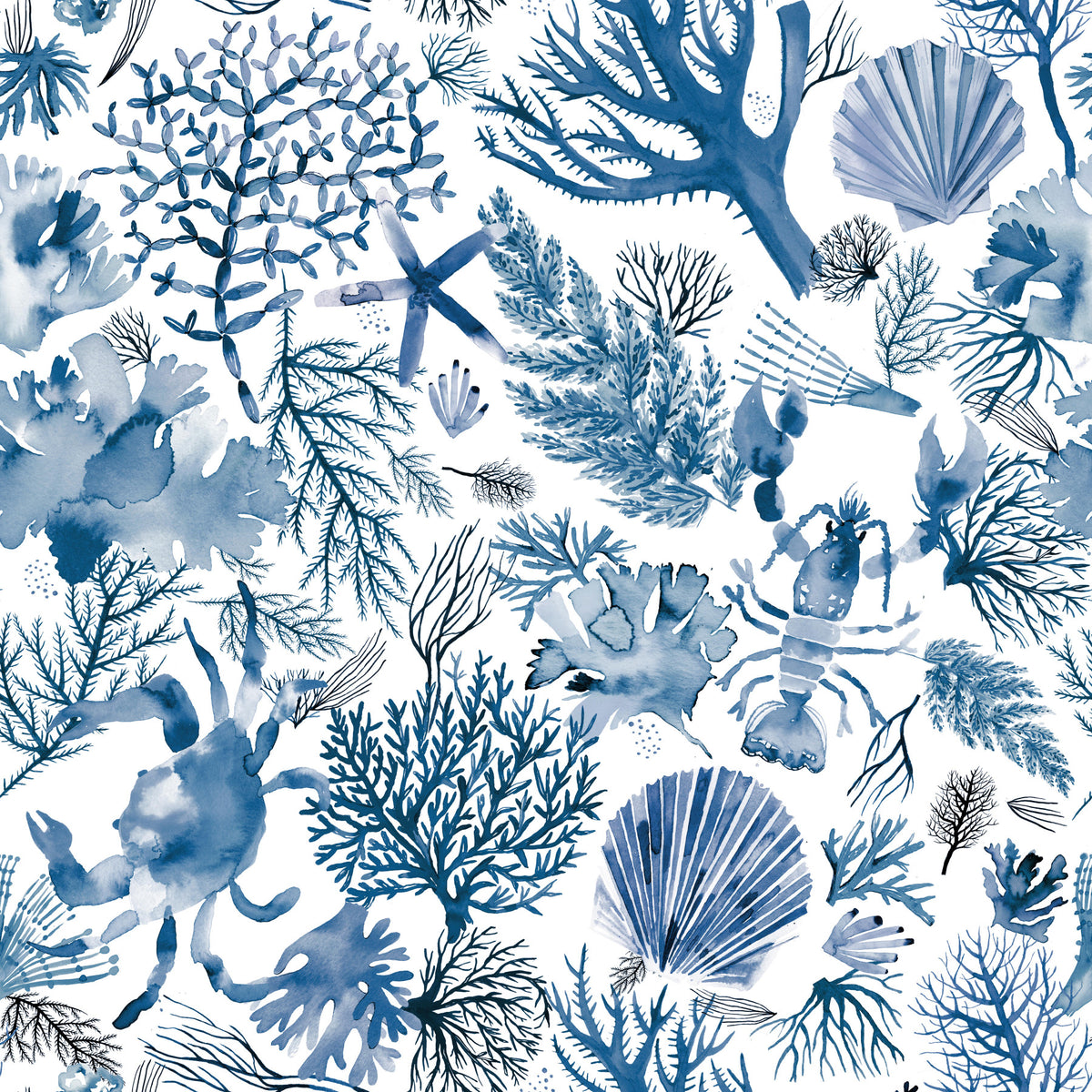 Coraux Reef Sea Marine Coastal Indigo Blue Wallpaper⁠ in your room — zoomed