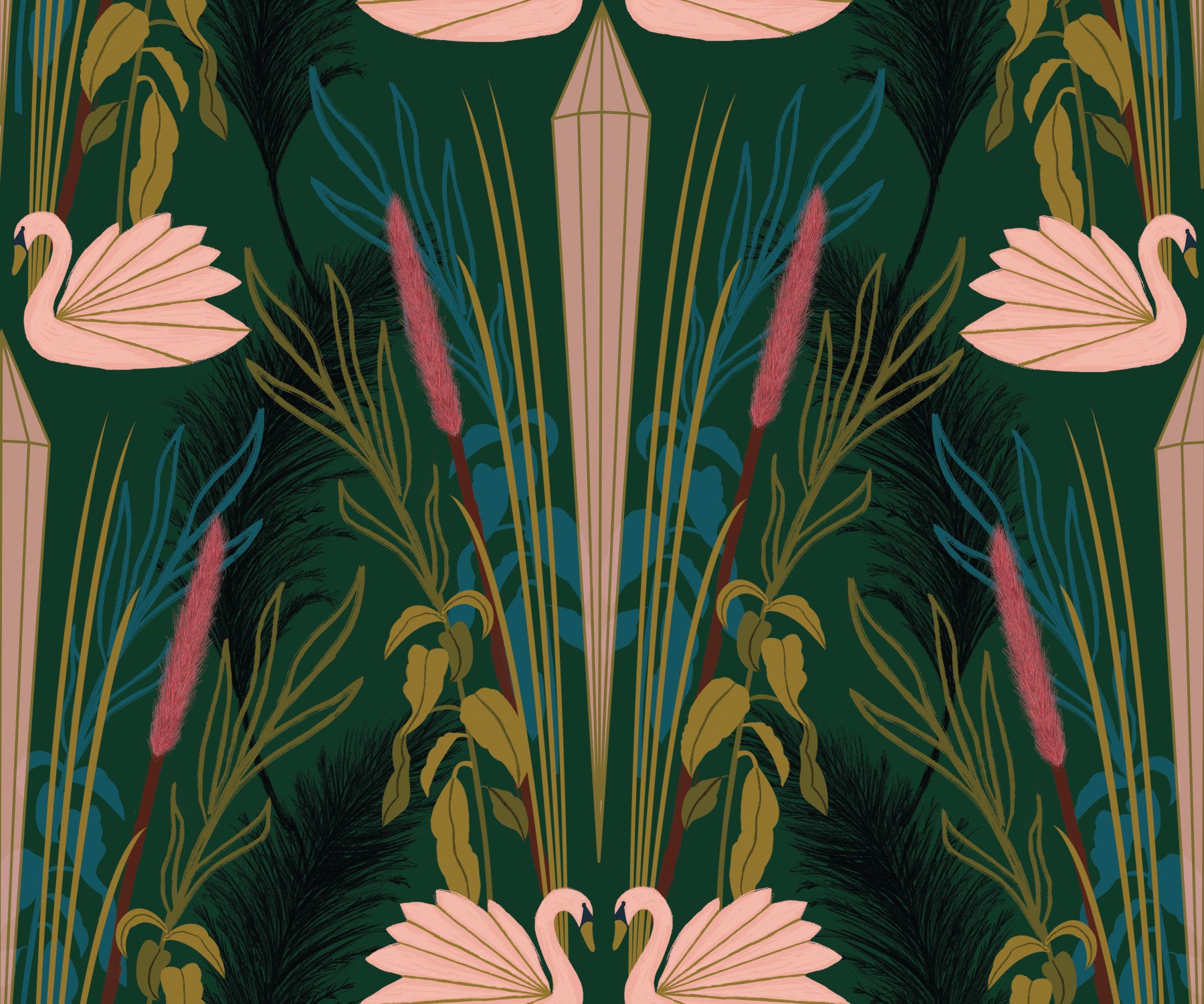 Deco Swans Wallpaper⁠ in your room — zoomed