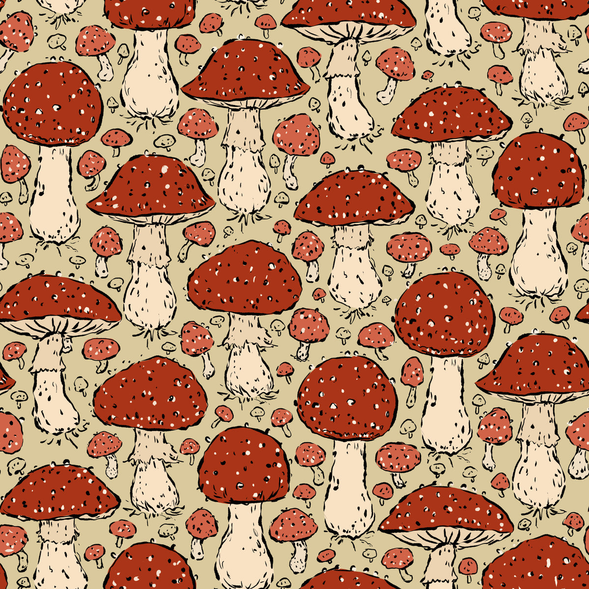 Mushroomcore - Rød og beige - Amanita Muscaria tapet⁠