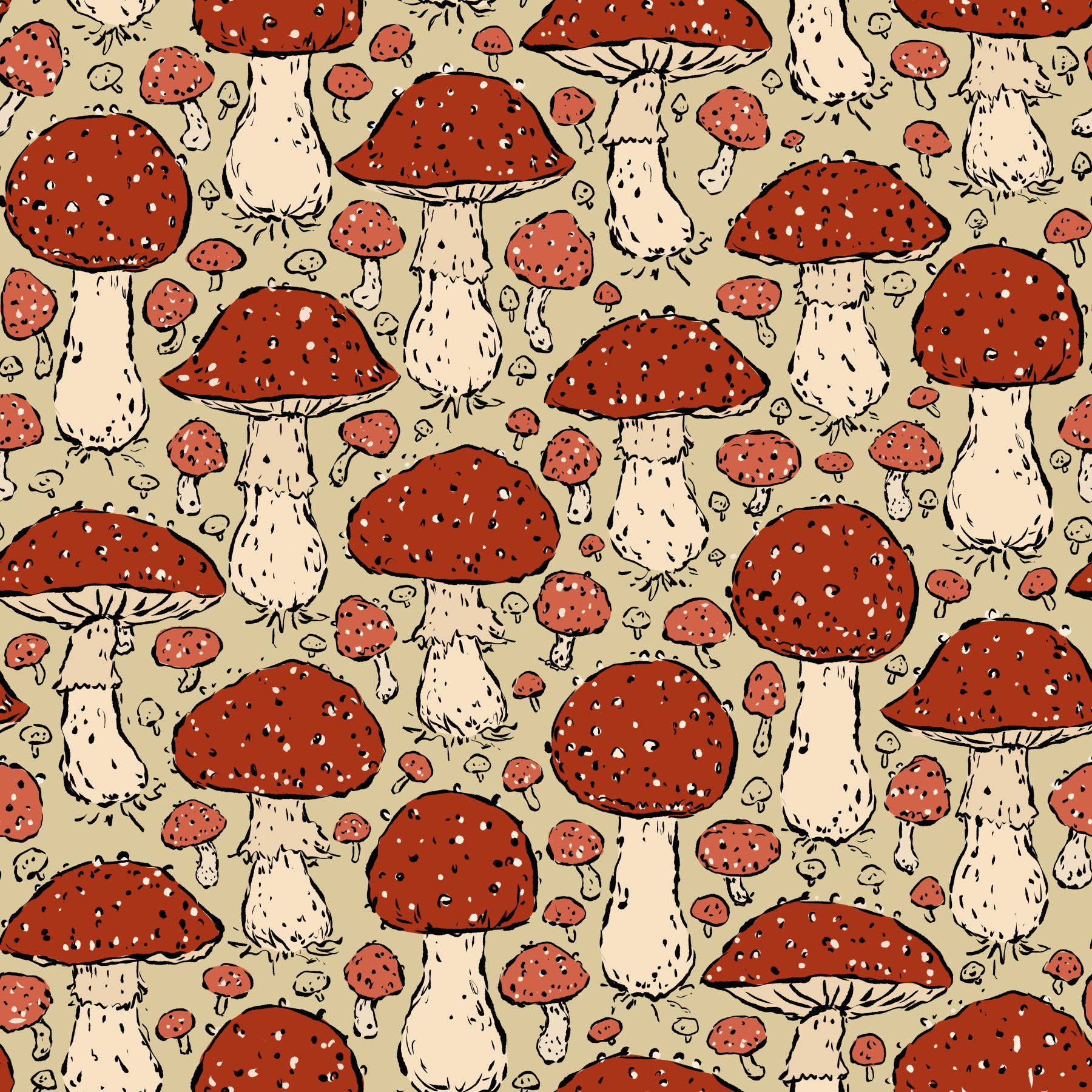 Mushroomcore - Red and Beige - Amanita Muscaria Wallpaper⁠ in your room — zoomed