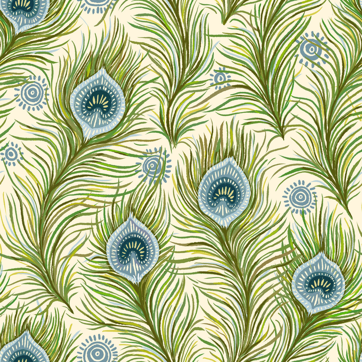 Boho Chic Peacock Feathers - Blå og grøn tapet⁠ in your room