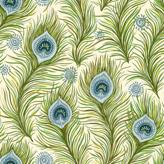 Boho Chic Peacock Feathers - Blue and Green Wallpaper⁠