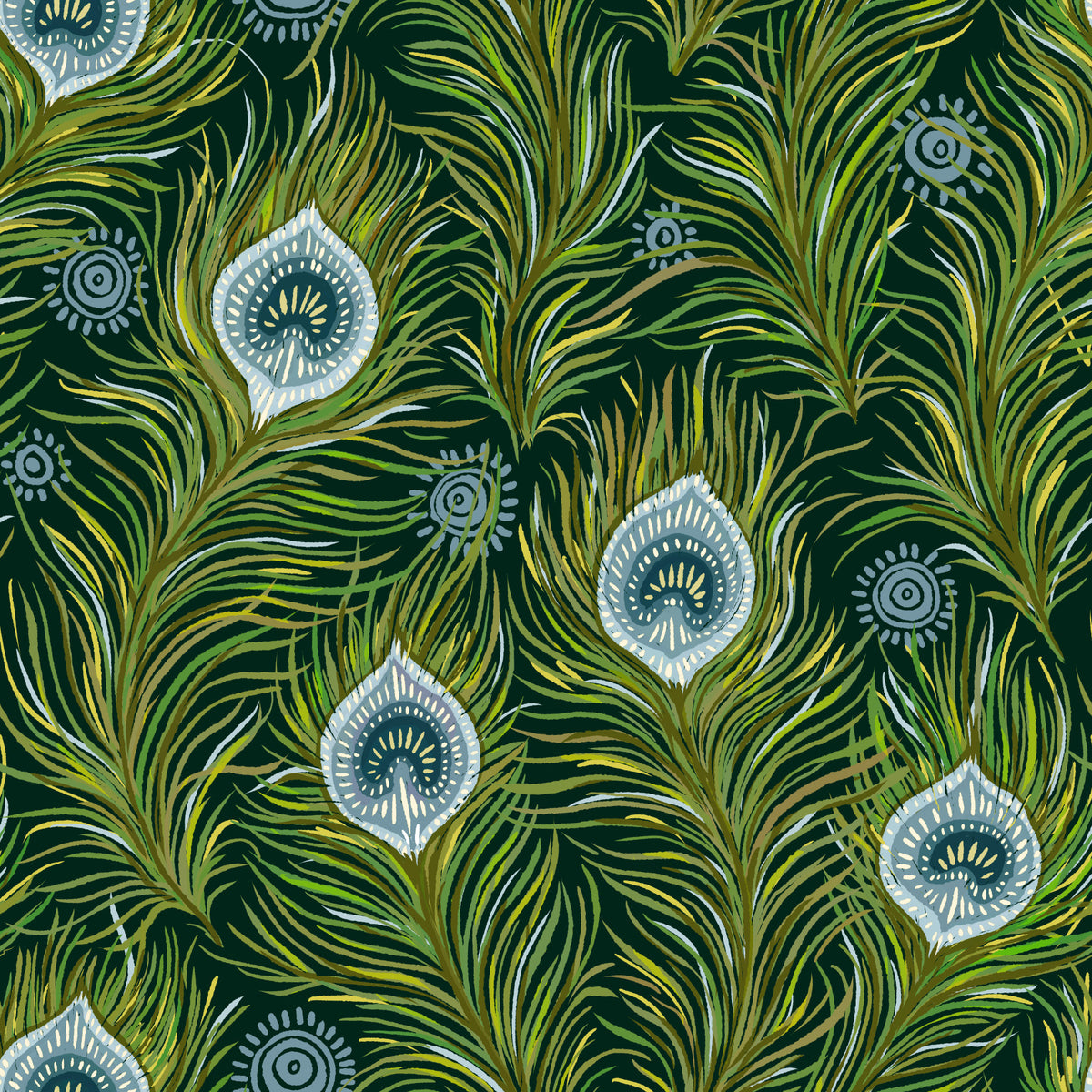 Boho Chic Peacock Feathers - Blue and Green - Dark  Wallpaper⁠ in your room — zoomed