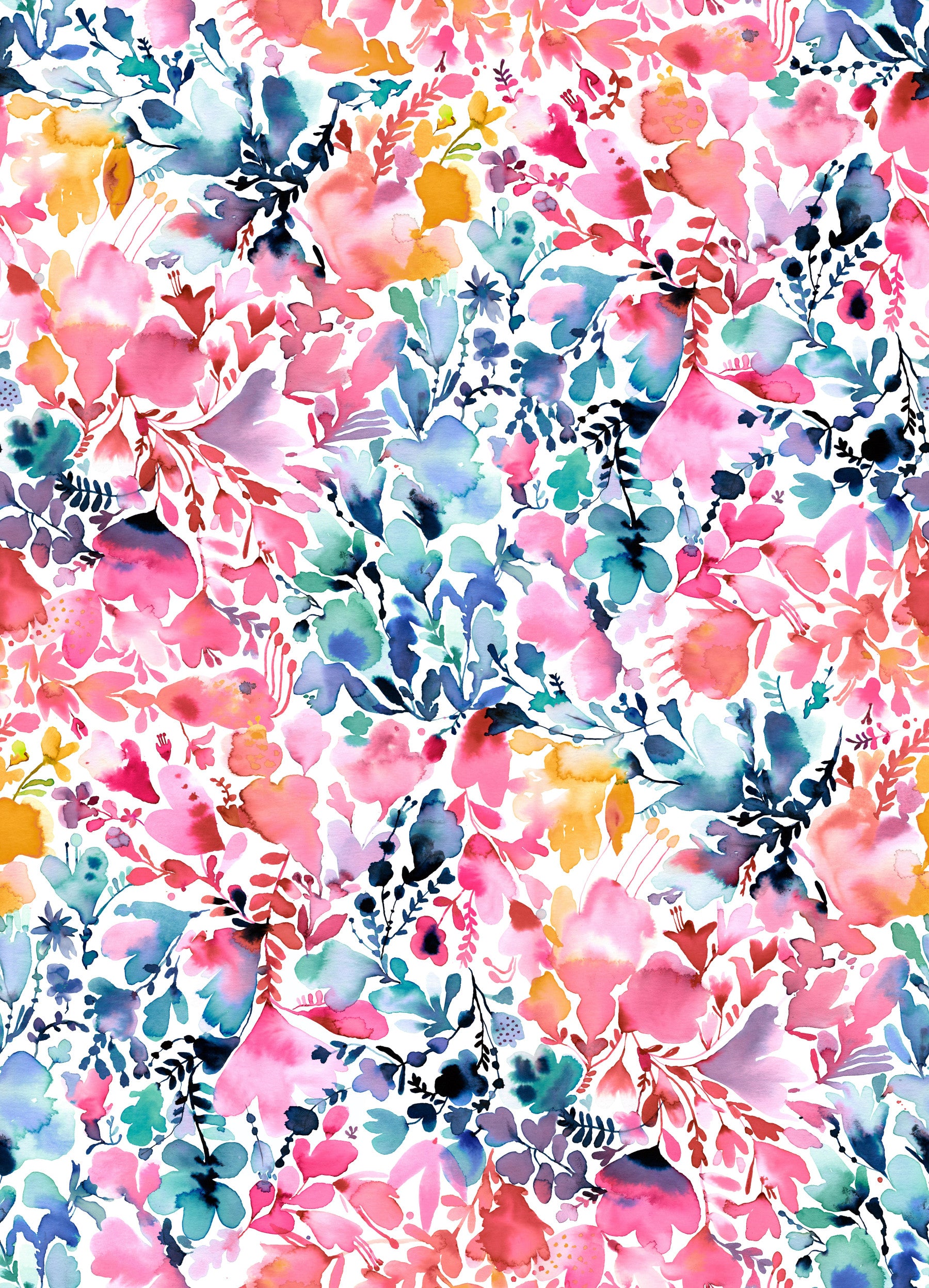 Aquarell -Künstlerblumen mehrfarbig Tapete⁠