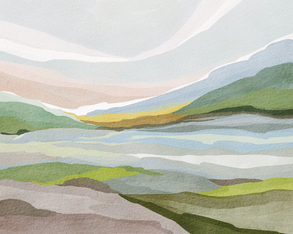Abstrakte Aquarellhügel Wandmalerei