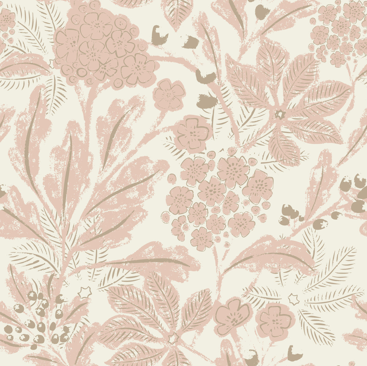 Støvet rose botanisk tapet⁠ in your room — zoomed