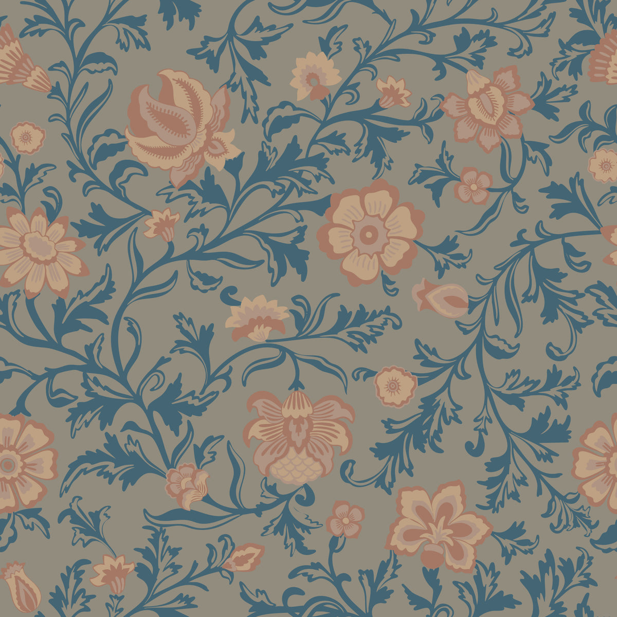 Carta da parati damask floreale verde acqua vintage⁠