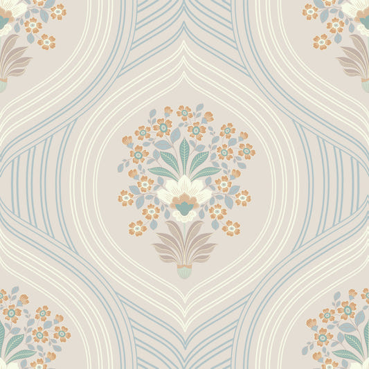 Curved Lines & Blooms Wallpaper⁠