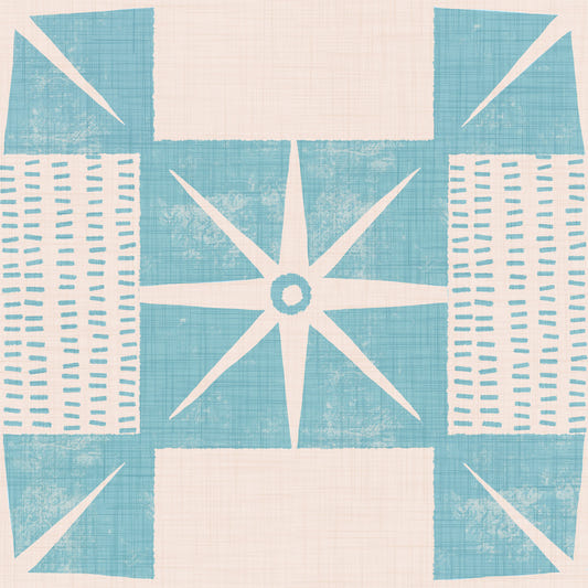 Retro Starburst Quilt Block - minimalistiska mitten av århundradet blå tapet⁠