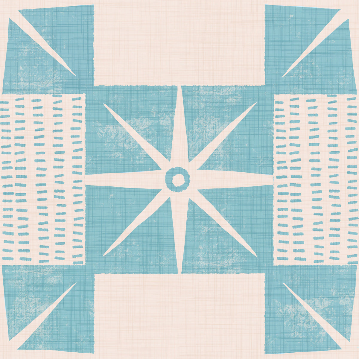 Retro Starburst Quilt Block - Minimalist Mid Century Blue Wallpaper⁠