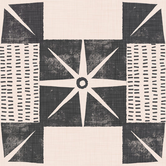 Retro Starburst Quilt Block - Minimalistiska mitten av århundradet Kol tapeter