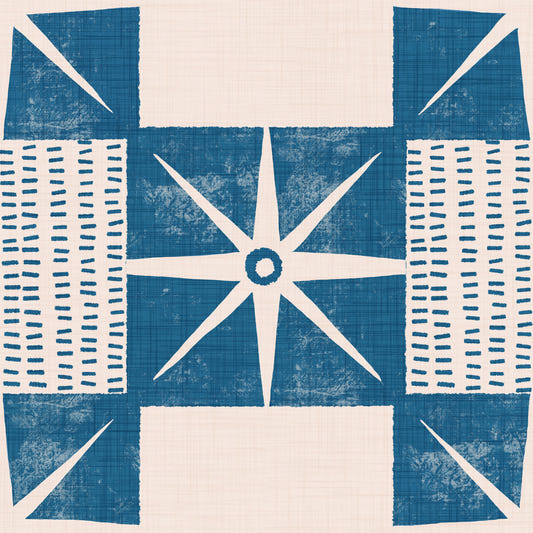 Retro Starburst Quilt Block - Minimalistiska mitten av århundradet Indigo Wallpaper⁠