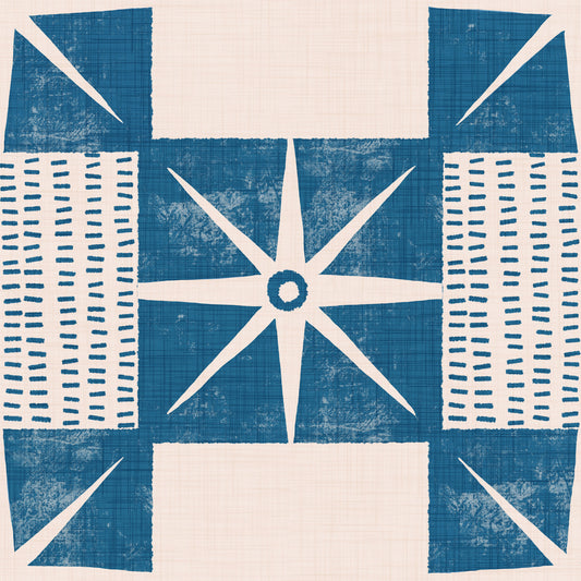 Retro Starburst Quilt Block - Minimalistisk midthundrede indigo tapet⁠