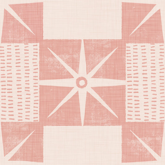 Retro Starburst Quilt Block - minimalistiska mitten av århundradet rosa tapet⁠