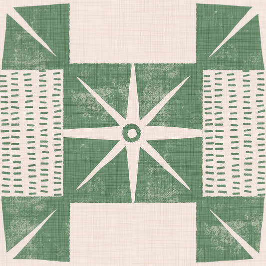 Retro Starburst Quilt Block - Minimalistiska mitten av århundradet Sage Wallpaper⁠