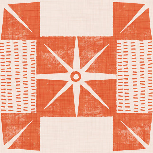 Retro Starburst Quilt Block - Minimalistiska mitten av århundradet Salmon Orange Wallpaper⁠