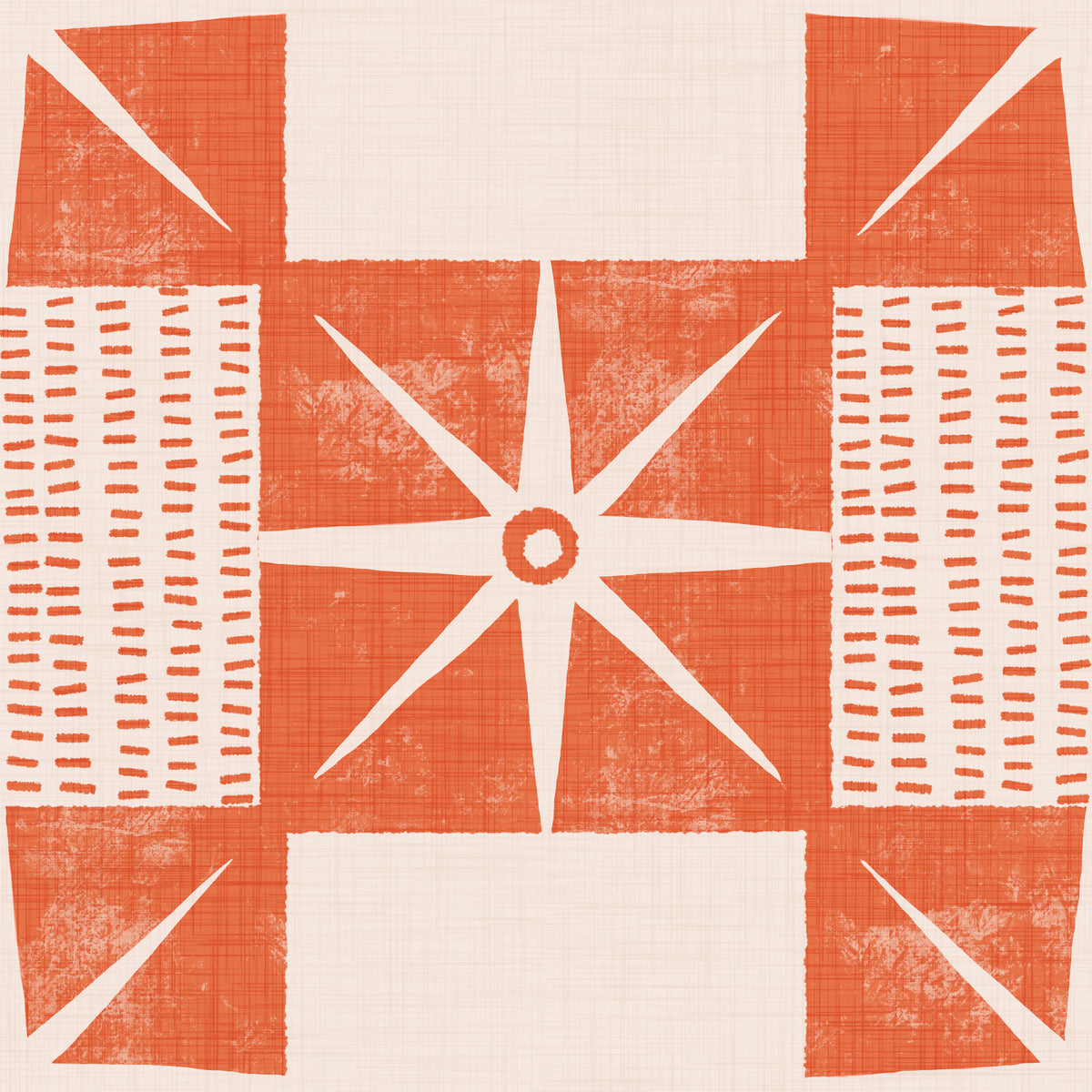 Retro Starburst Quilt Block - Minimalist de la mijlocul secolului de somon tapet portocaliu⁠ in your room — zoomed