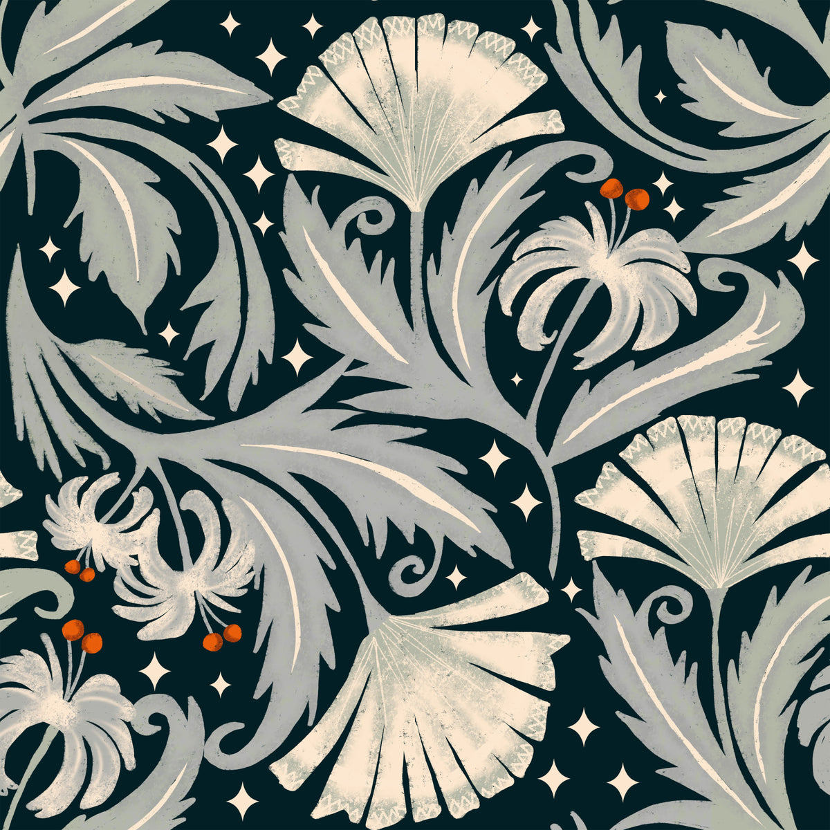 Vintage Botanica Midnight Black - Heritage Revival Floral Wallpaper⁠ in your room — zoomed