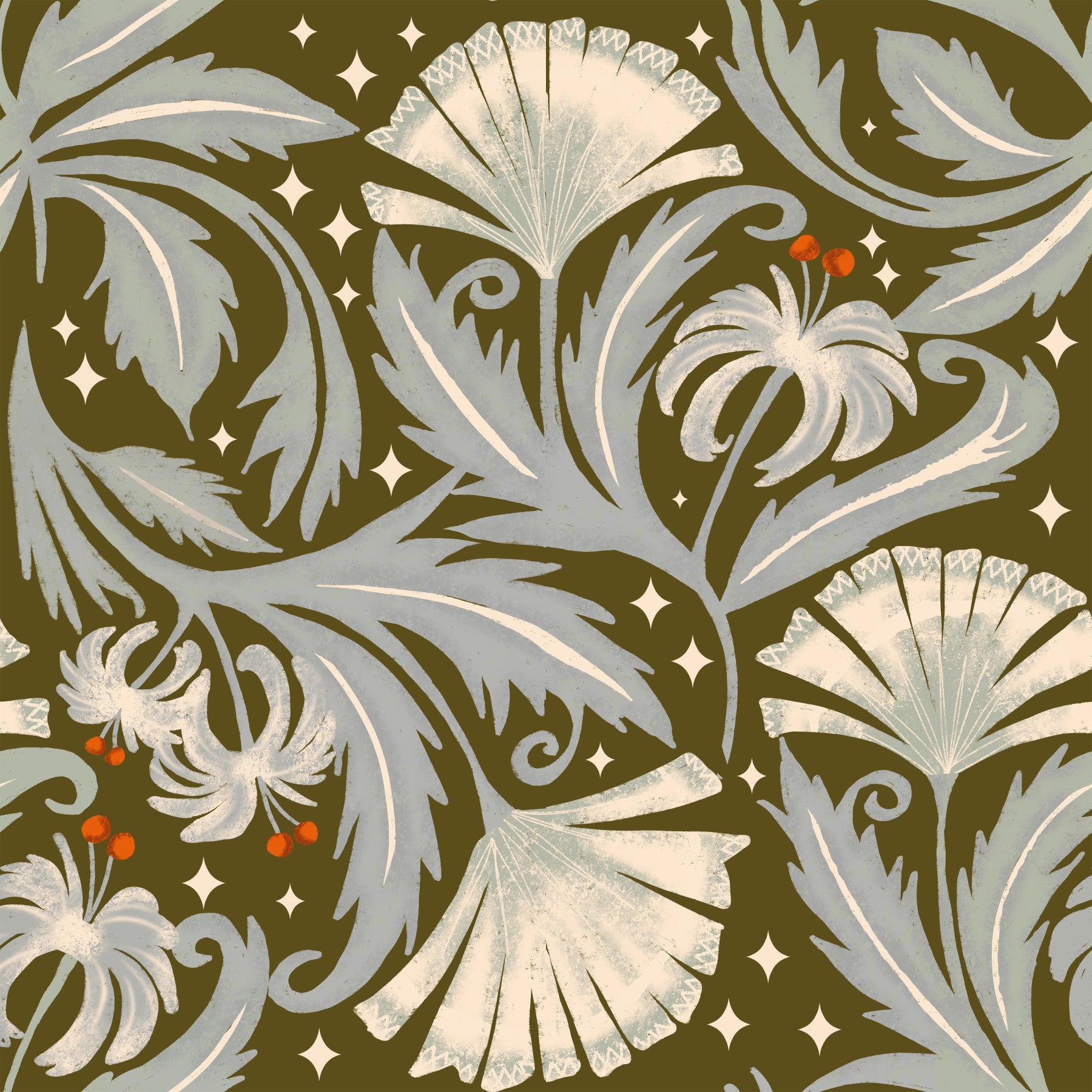 Vintage Botanica Olive Bronze - Erbe Revival Floral Tapete⁠