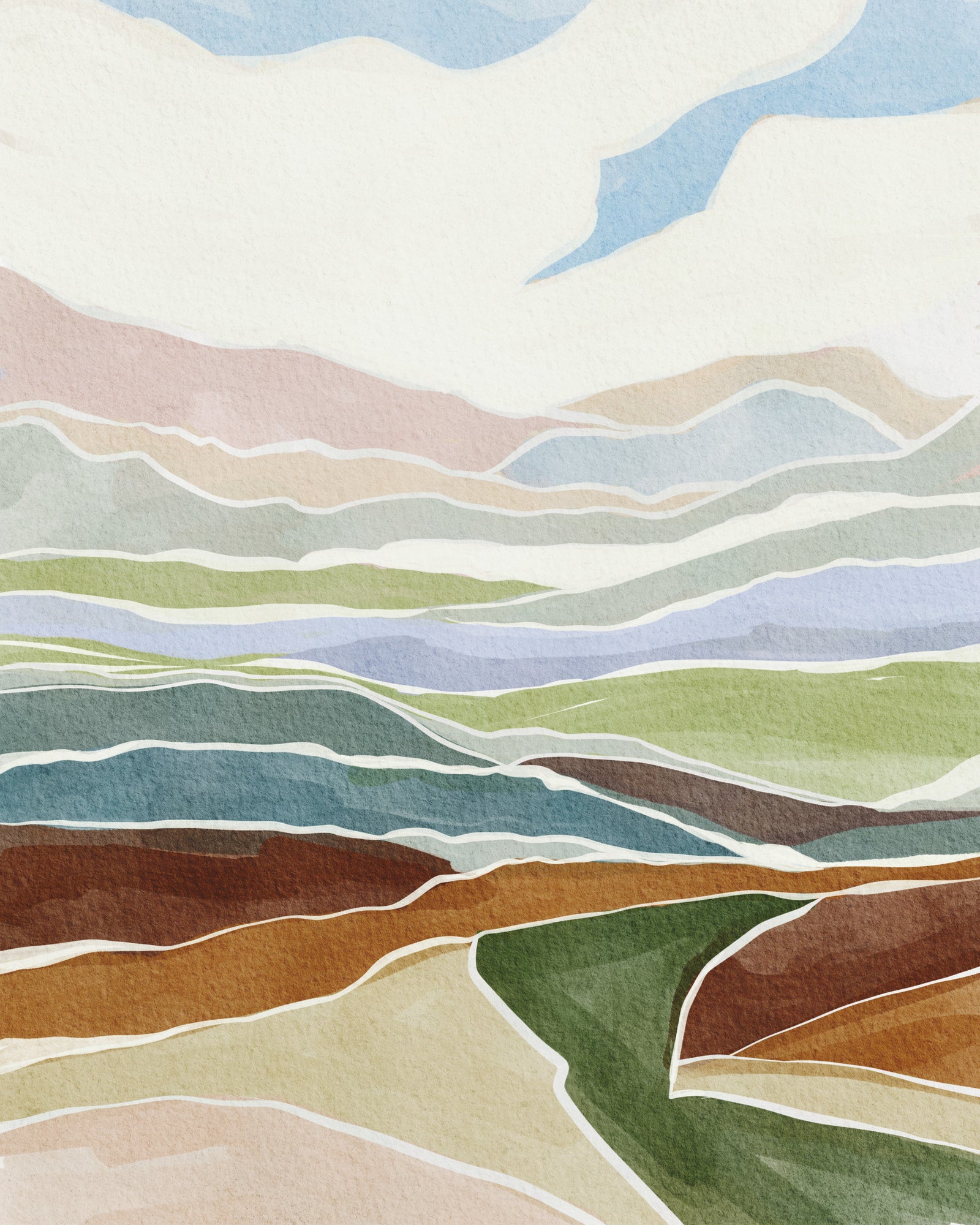 Ruhige Aquarell Hills Wandmalerei