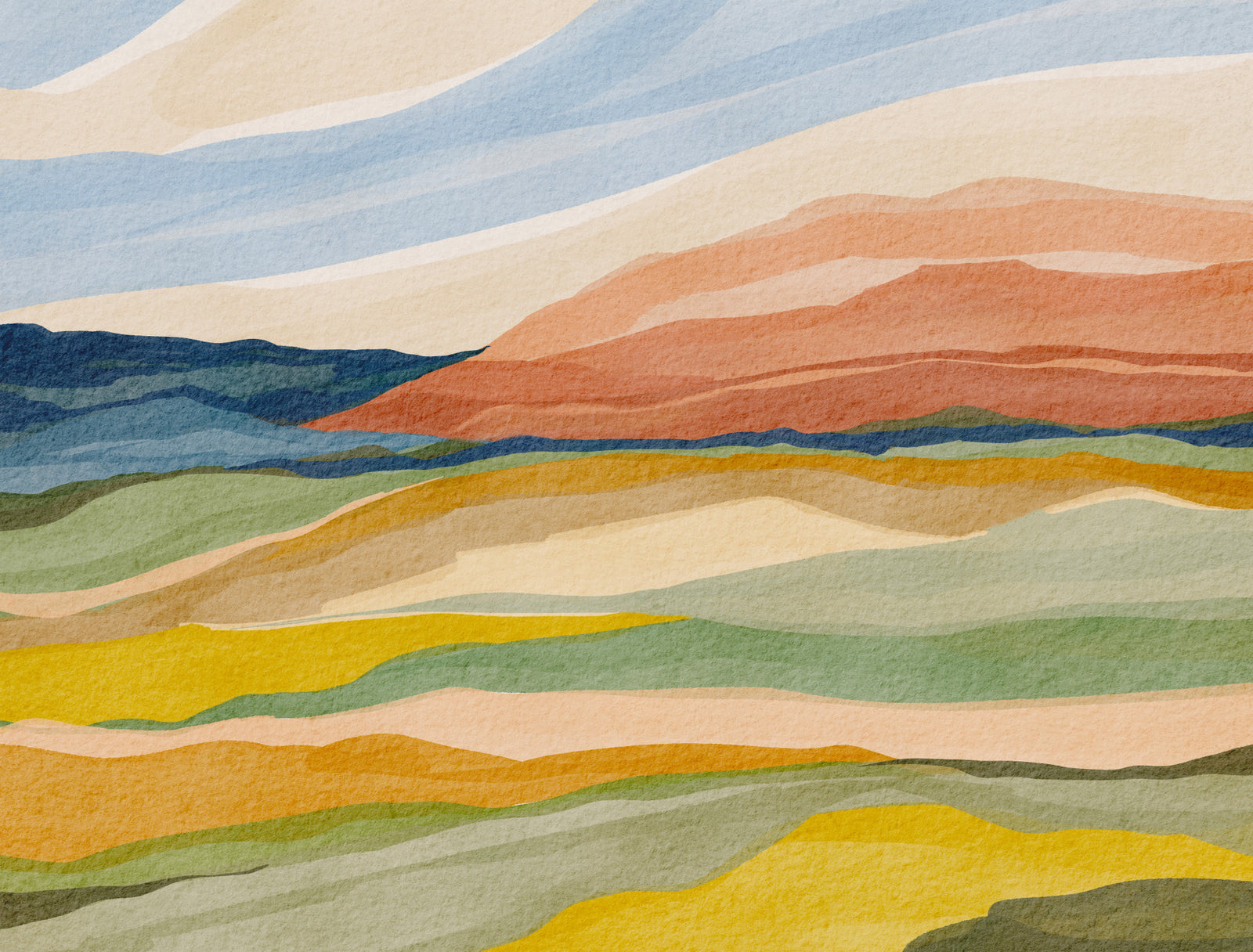 Coucher de soleil sur la murale murale des collines