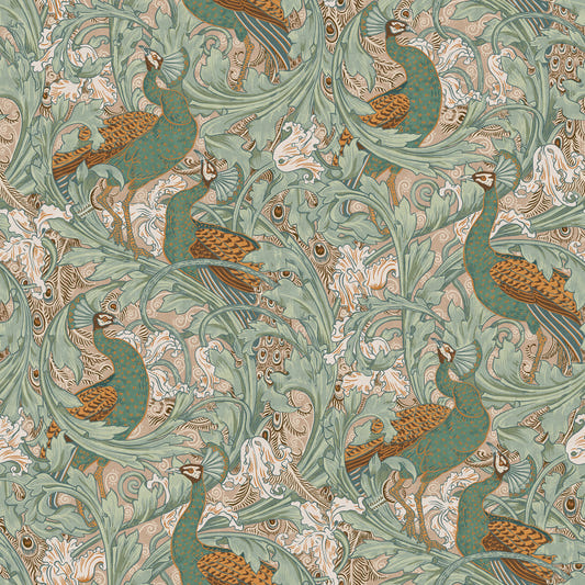 Pfauengarten von Walter Crane im grünen Beige Senf Tapete⁠