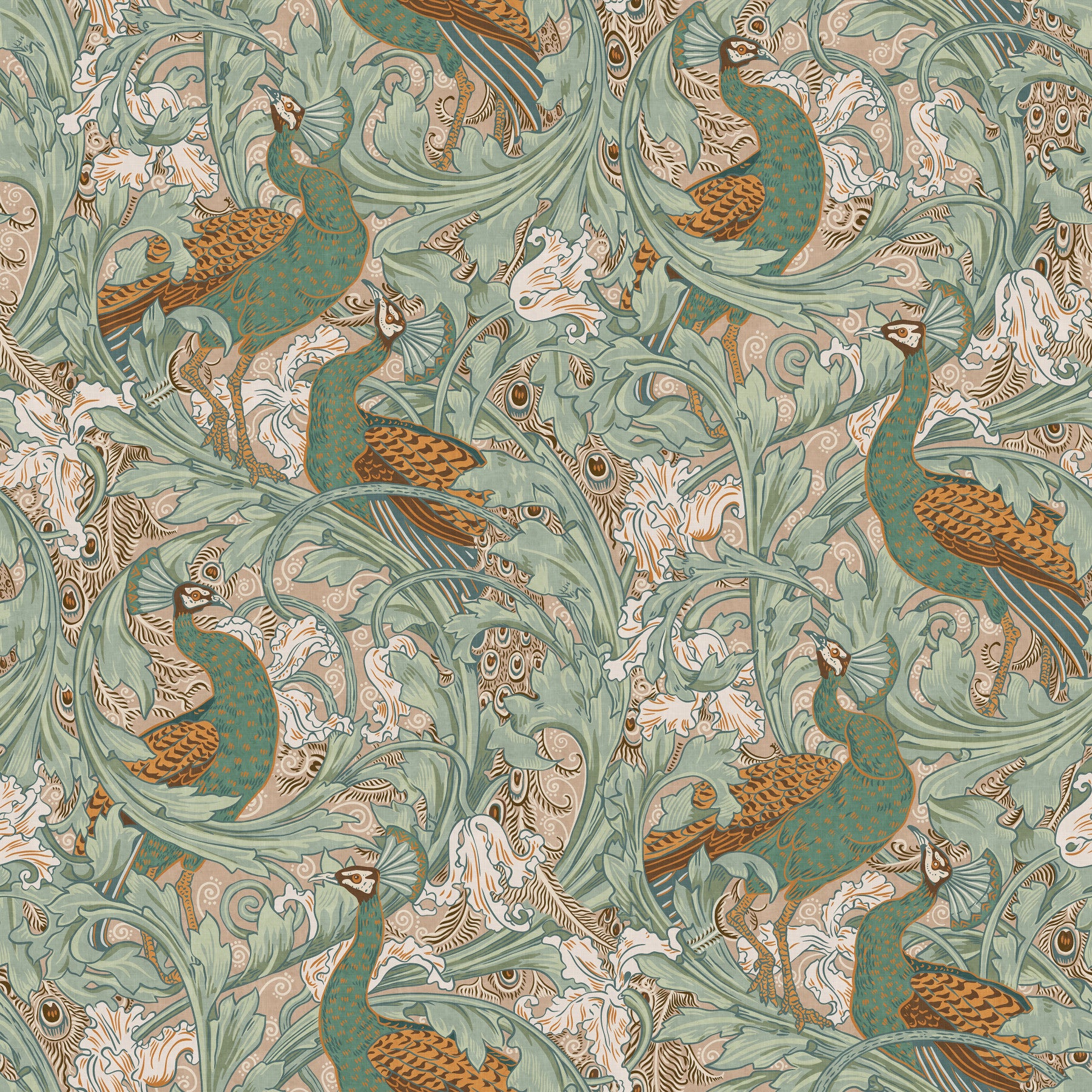 Jardin de paon par Walter Crane en fond d'écran de moutarde vert beige⁠ in your room — zoomed