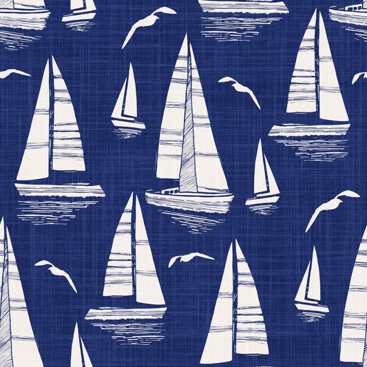 Seaside Regatta mit Seagulls Marine Blue Wallpaper⁠