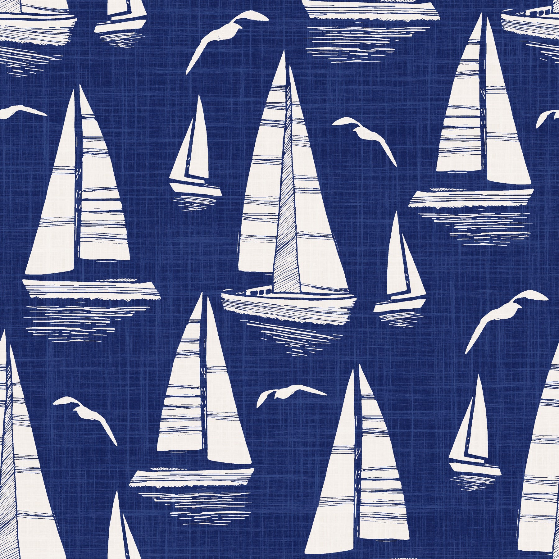 Seaside Regatta mit Seagulls Marine Blue Wallpaper⁠