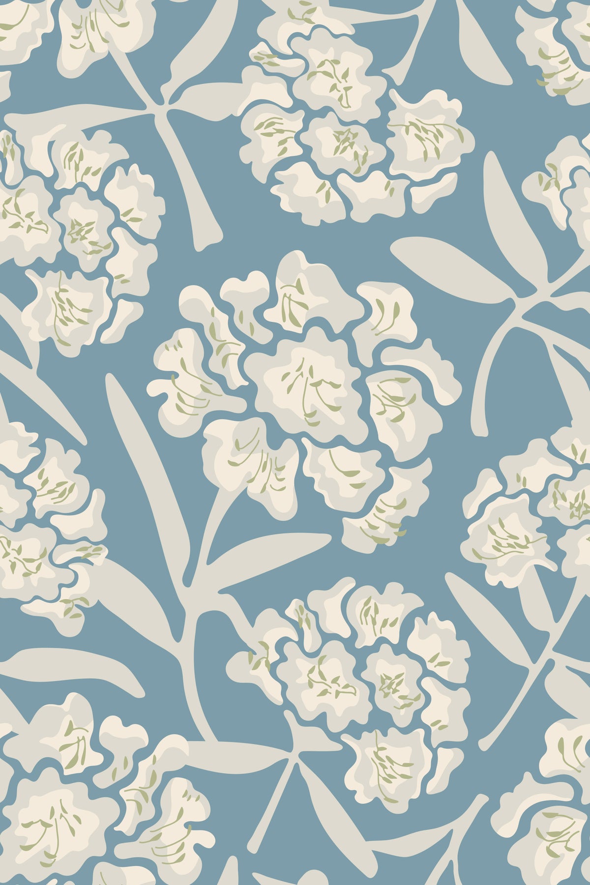 Rhododendren Retro floral weiß grau weiche pastellblaue tapete⁠ in your room