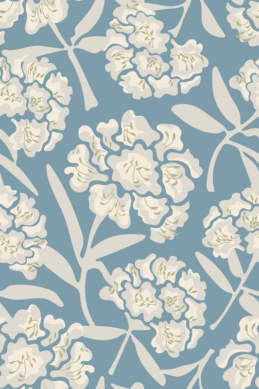 Rhododendren Retro floral weiß grau weiche pastellblaue tapete⁠