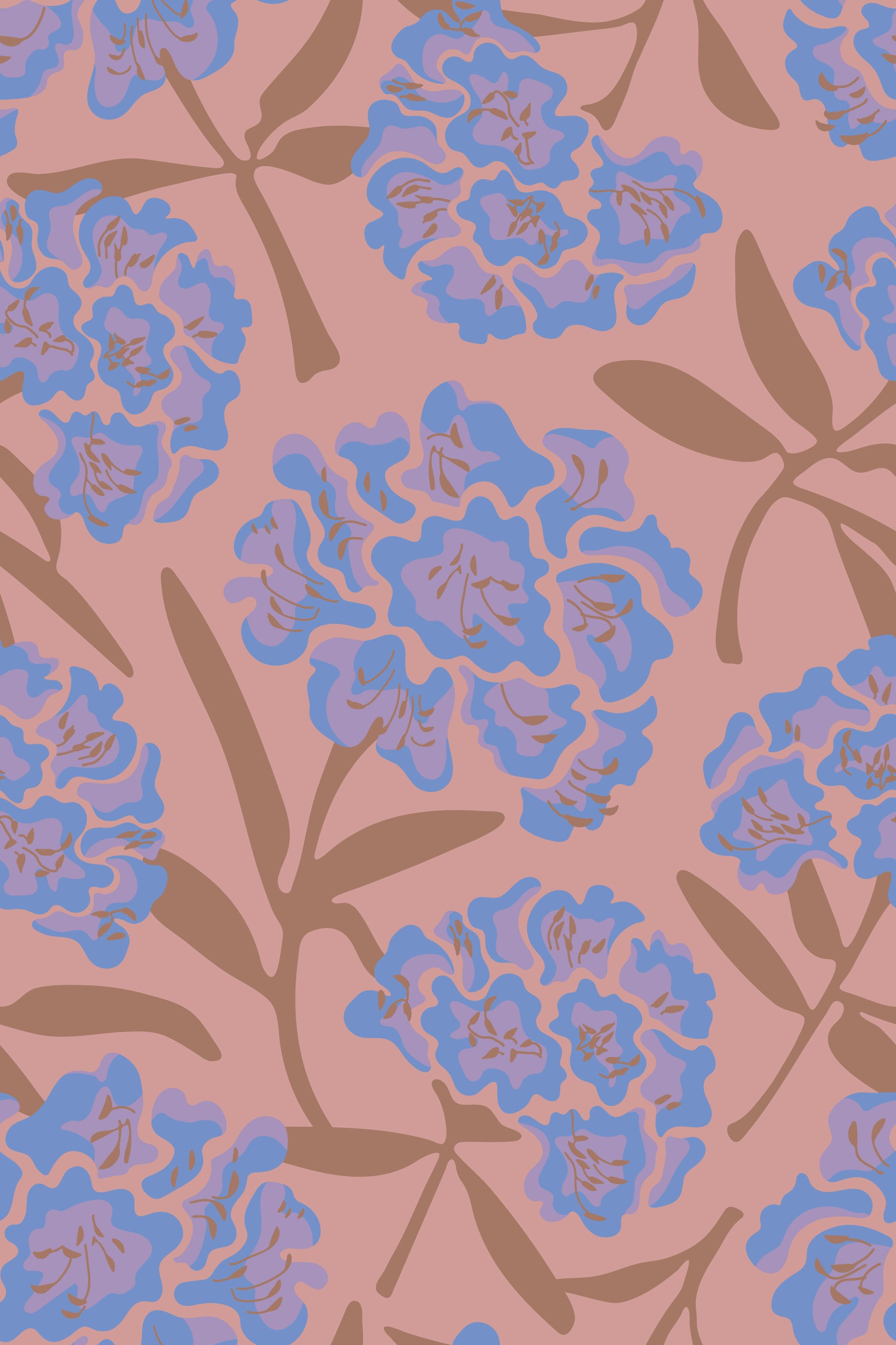 Rhododendren Retro Blumenblau violett Mokka Mousse Rose Pink Wallpaper⁠