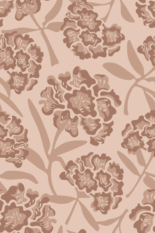 Rhododendrons retro blommig mocha mousse beige grädde solbränna tapet⁠