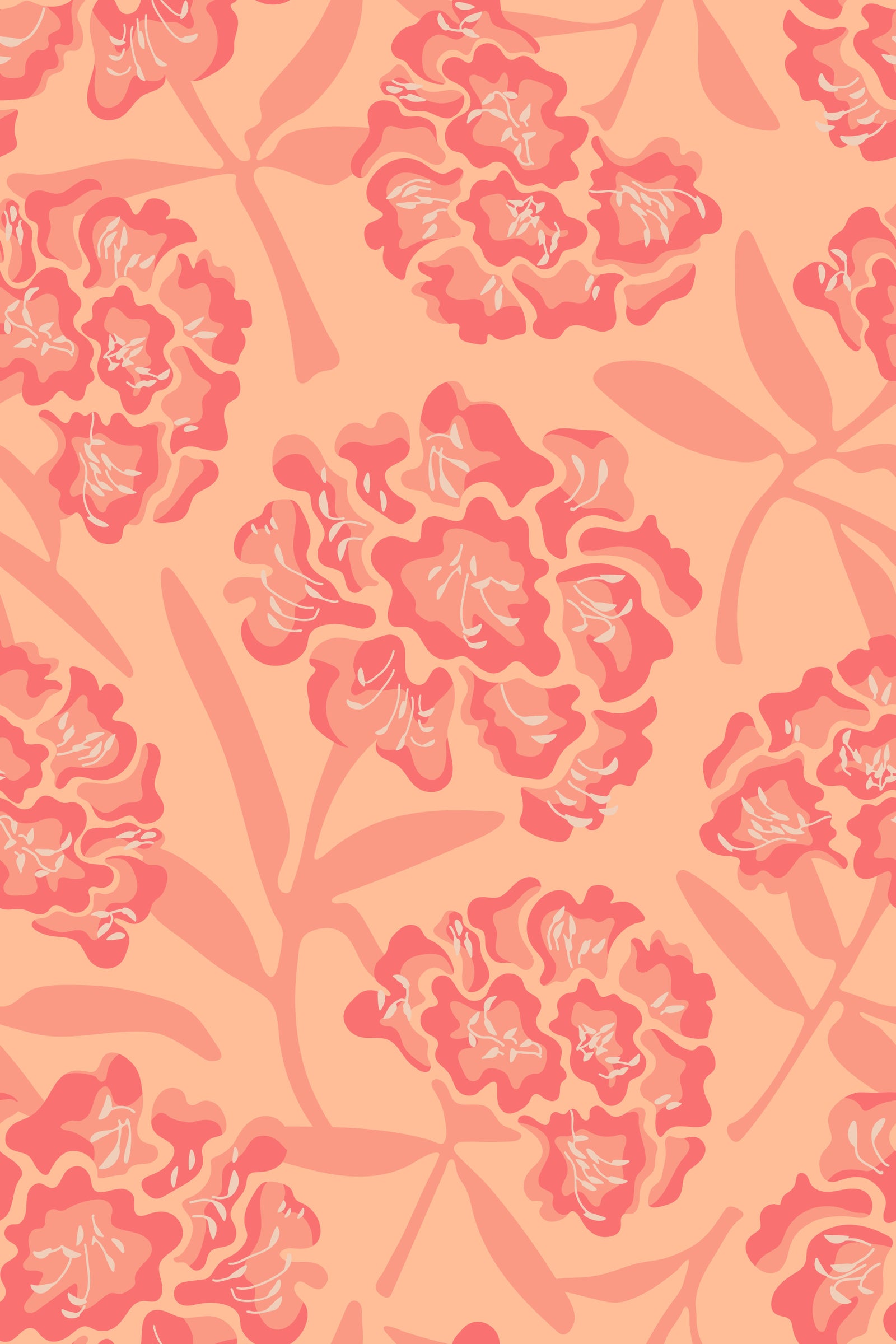 Rhododendronsレトロフローラルコーラルオレンジピーチの壁紙⁠