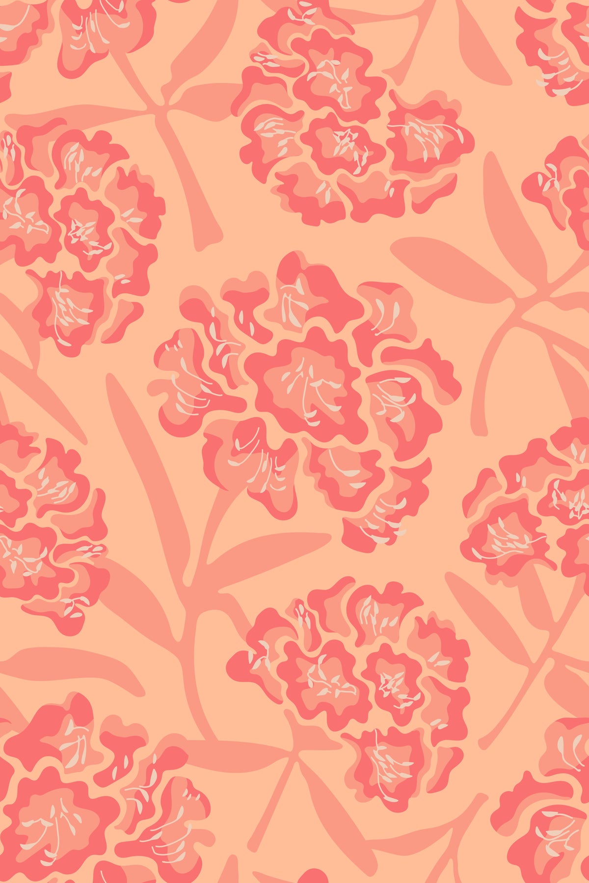 Rhododendronsレトロフローラルコーラルオレンジピーチの壁紙⁠ in your room — zoomed