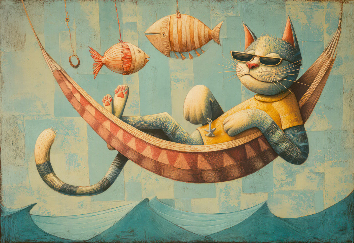 The Cat's Seaside Siesta Wall Mural in your room — zoomed