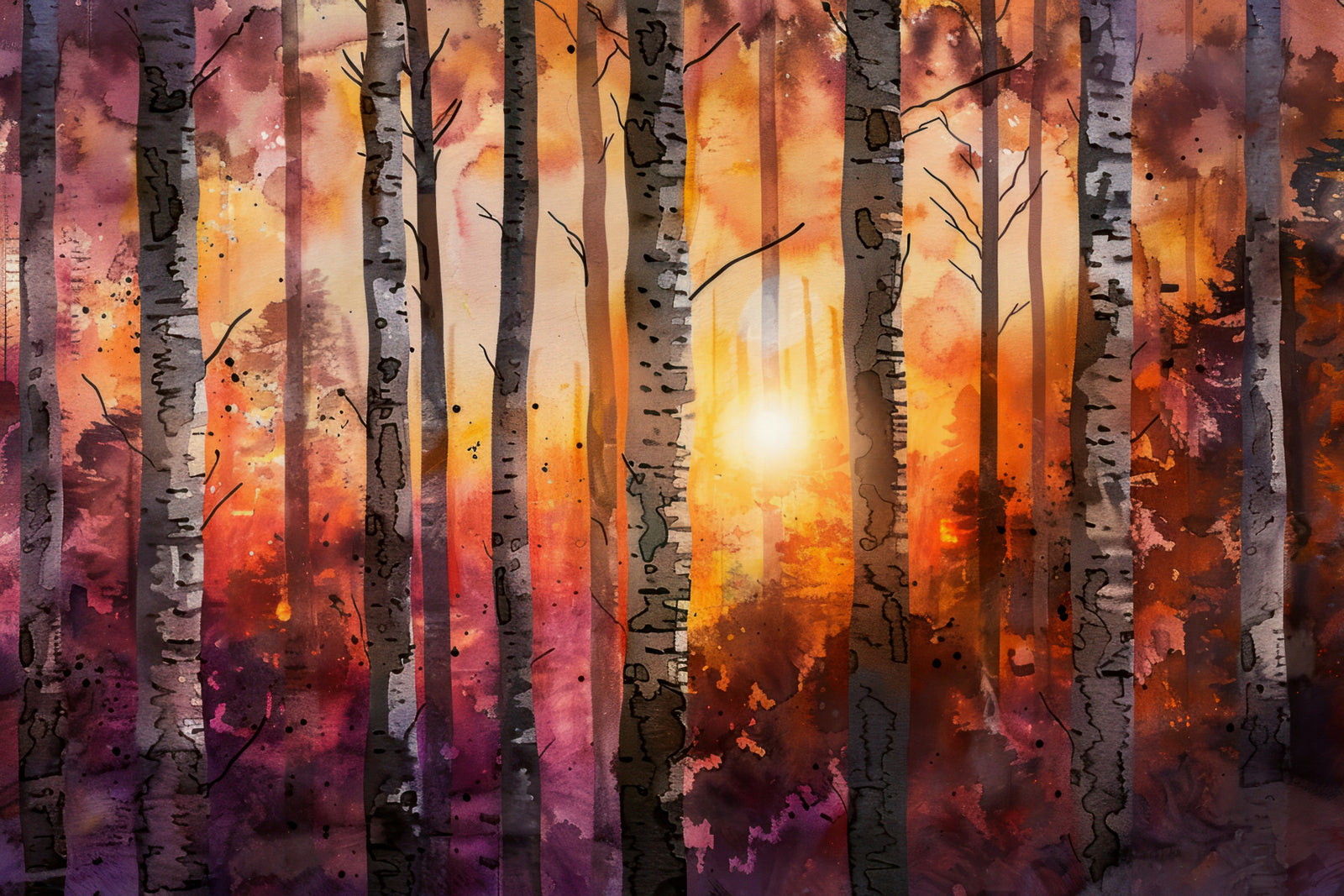Herbst Nordic Birch Forest Sundown Wall Wandbild