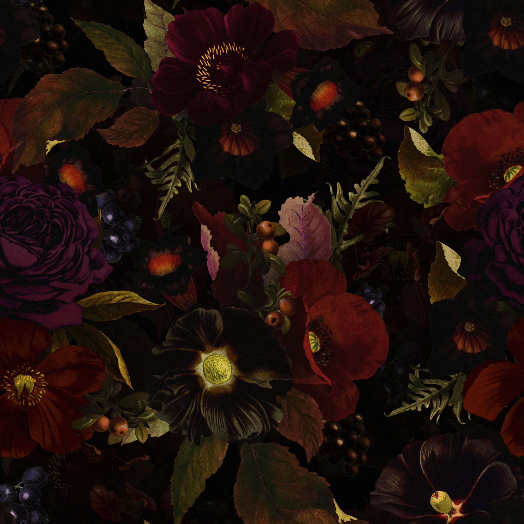 Grandmillennial Dramatic Glamour Heritage Gothic Dark Moody Florals 2 Wallpaper⁠ in your room — zoomed