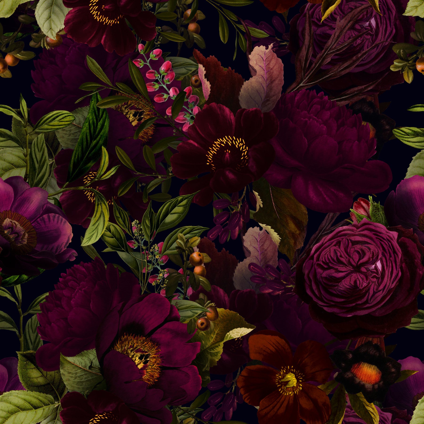 Grandmillennial Dramatic Glamour Heritage Gotic Dark Moody Florals 4 Wallpaper⁠