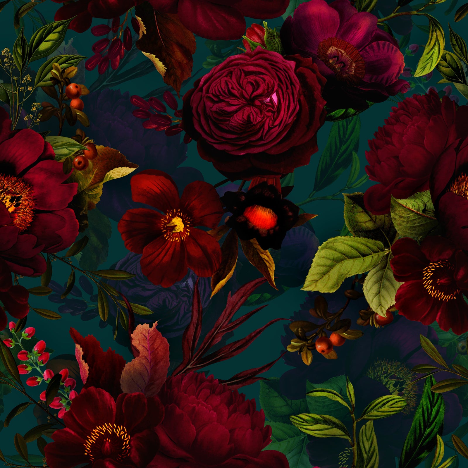 Grandmillennial Dramatische Glamour -Erbe Gothic Dark Stuhy Blumen 5 Wallpaper⁠