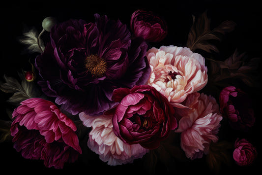 Grandmillennial Dramatic Glamour Heritage Gothic Dark Peonies Florals Wall Mural Mural