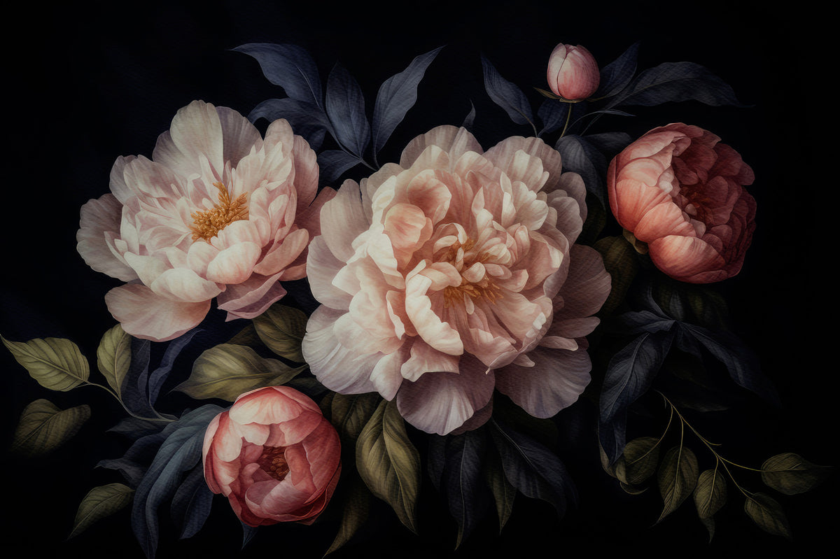 Grandmillennial Dramatic Glamour Heritage Gothic Dark Peonies Florals 1 Wall Mural in your room