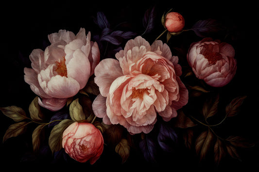 Grandmillennial Dramatic Glamour Heritage Gothic Peach Peonies Moody Florals Wall Mural Mural