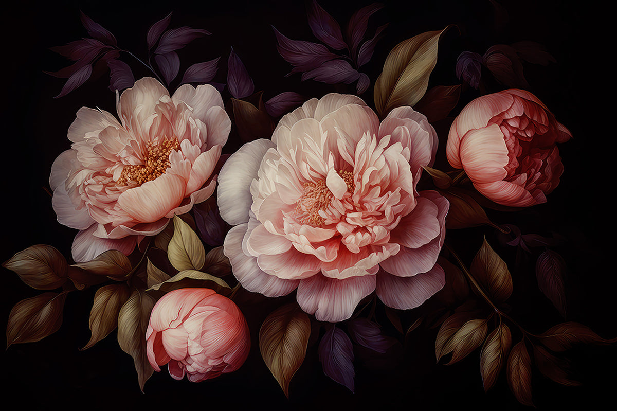 Grandmillennial Dramatic Glamour Heritage Gothic Dark Peonies Florals Wall Mural 2 Wall Mural in your room — zoomed
