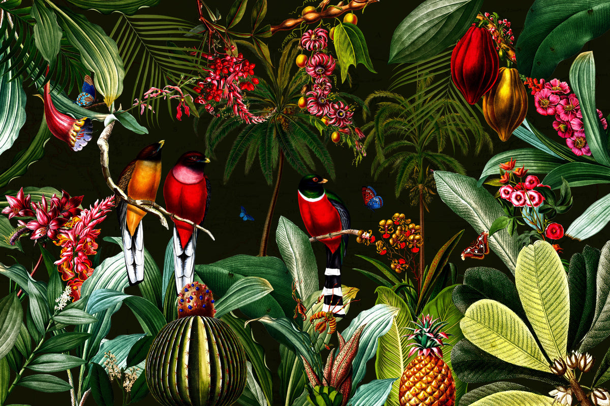 Tropical Vintage Night Paradise Wall Mural in your room — zoomed